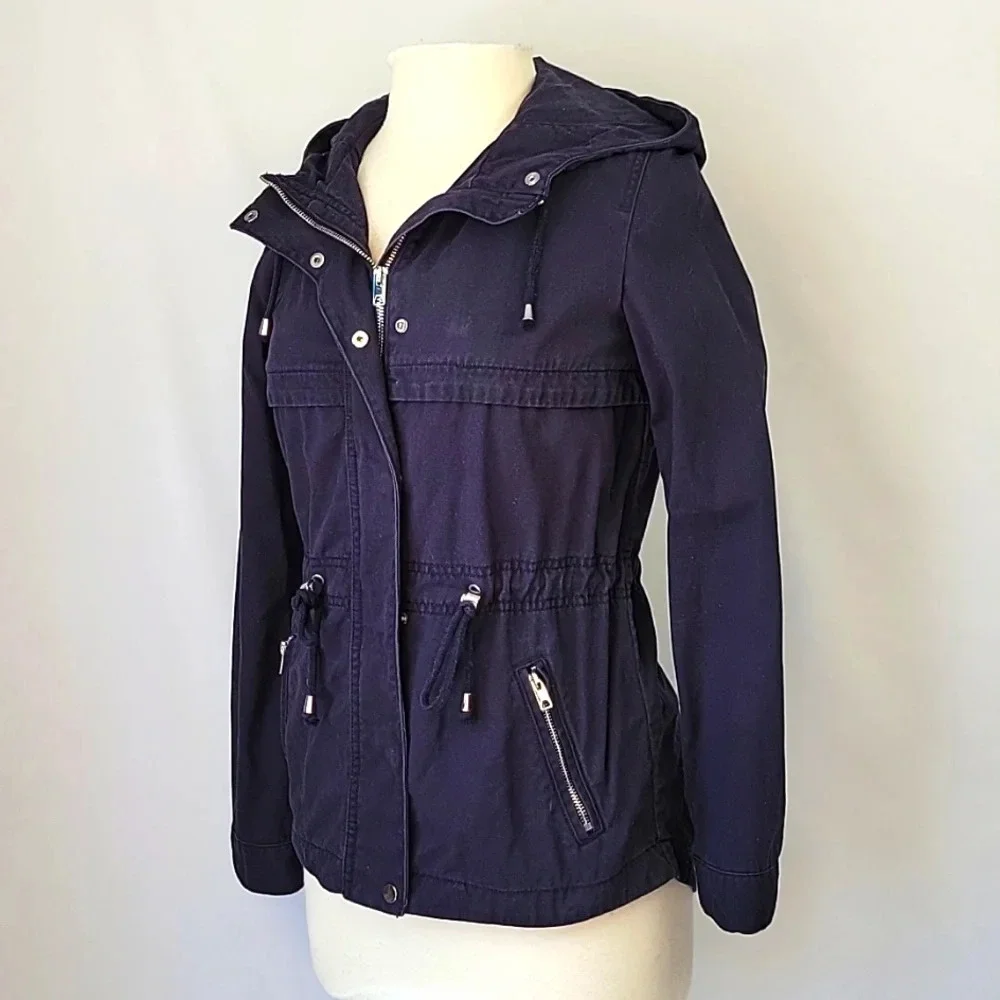 H&M Divided Hooded Anorak Utility Jacket Navy Size 4